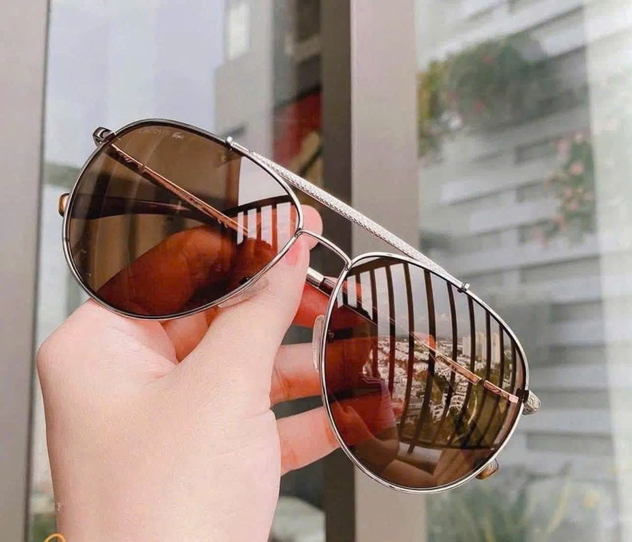 Kính Râm Lacoste Màu Xám Grey Nâu Brown, Kích Thước 57-15-140 Mm